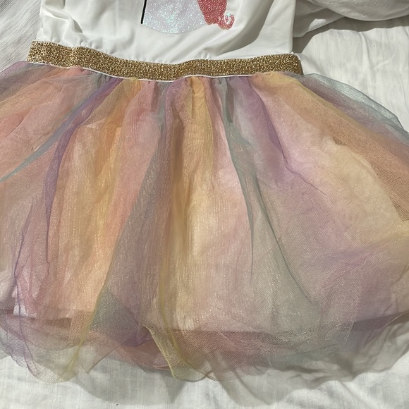 Btween 6 unicorn tutu rainbow dress ruffled sleeve scrunchie set nwt pink white - Picture 4 of 11